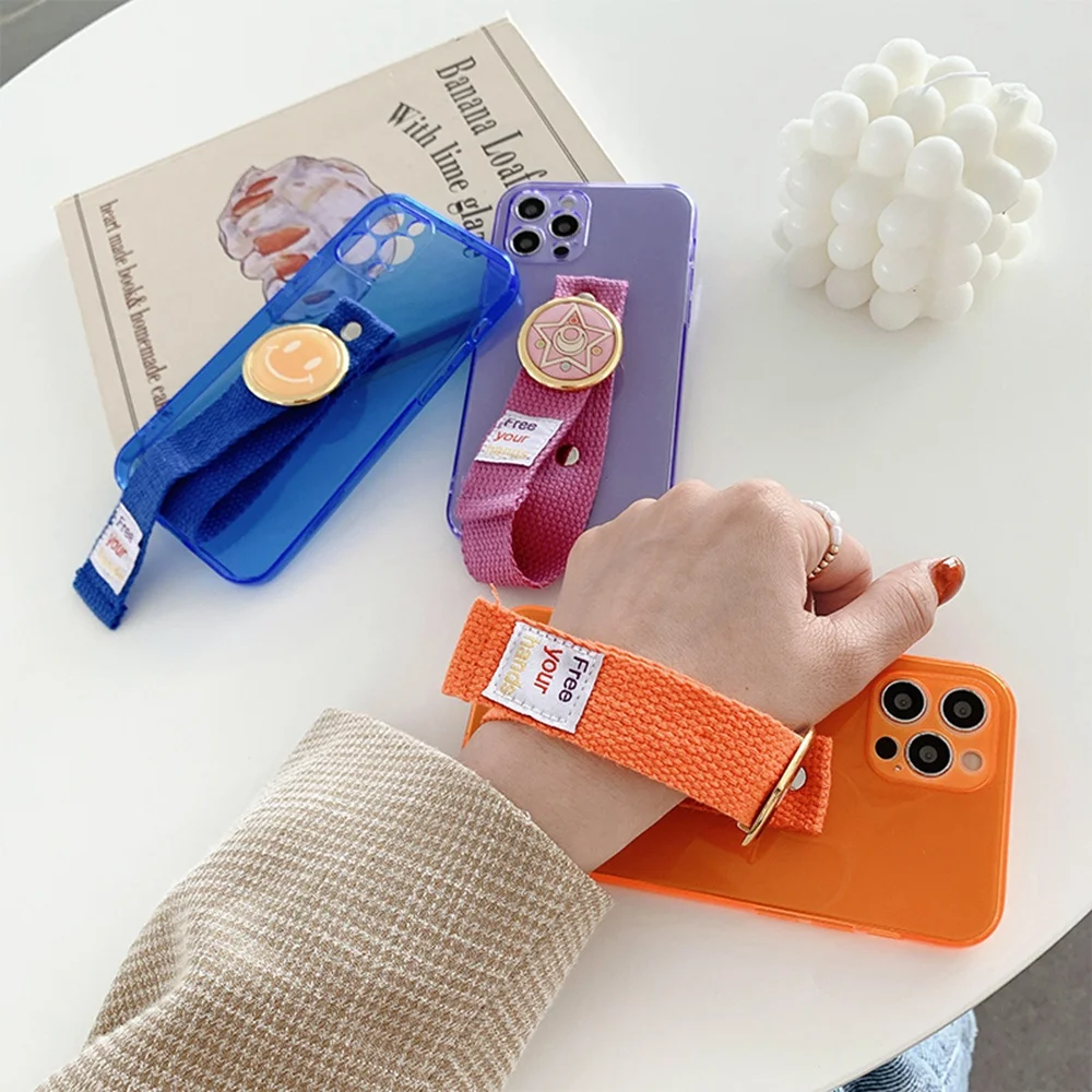 

Fluorescence Wristband stand Silicon Soft Phone Case for iPhone XR XS Max X 7 8 Plus SE2 Cute Love Lanyard Cover