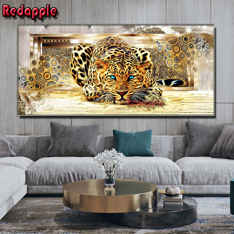 

Leopard Picture with Blue Eyes, Animal Full Square 5D DIY Diamond Painting Gustav Klimt Embroidery Cross Stitch Rhinestone Decor