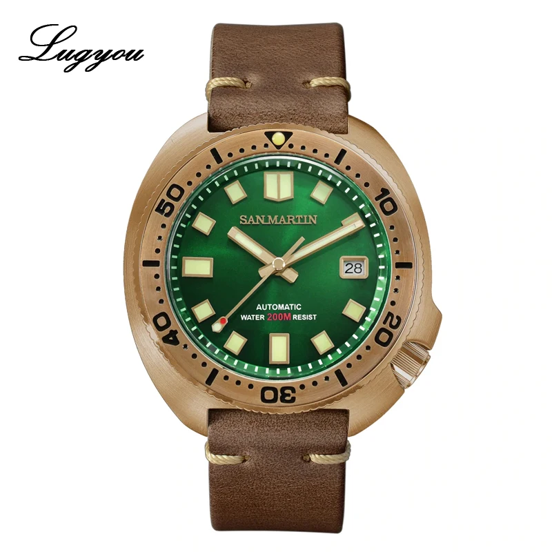 Lugyou San Martin Turtle Diver Мужские часы бронзовые CuSn8 автоматический NH35 вращающийся ободок