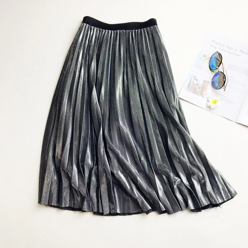 Женская плиссированная юбка элегантная однотонная длинная трапециевидная с