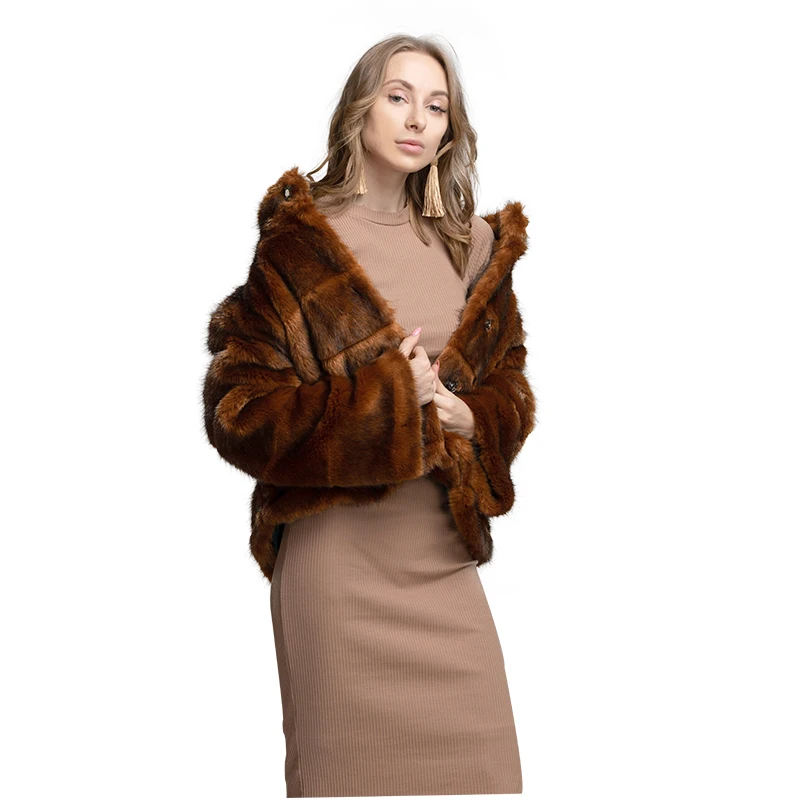 Maylofuer/женское короткое пальто из искусственного меха коричневого