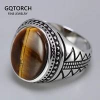 genuine solid mens ring silver s925 retro vintage turkey rings with natural tiger eye stones turkish jewelry 925 silver jewelry