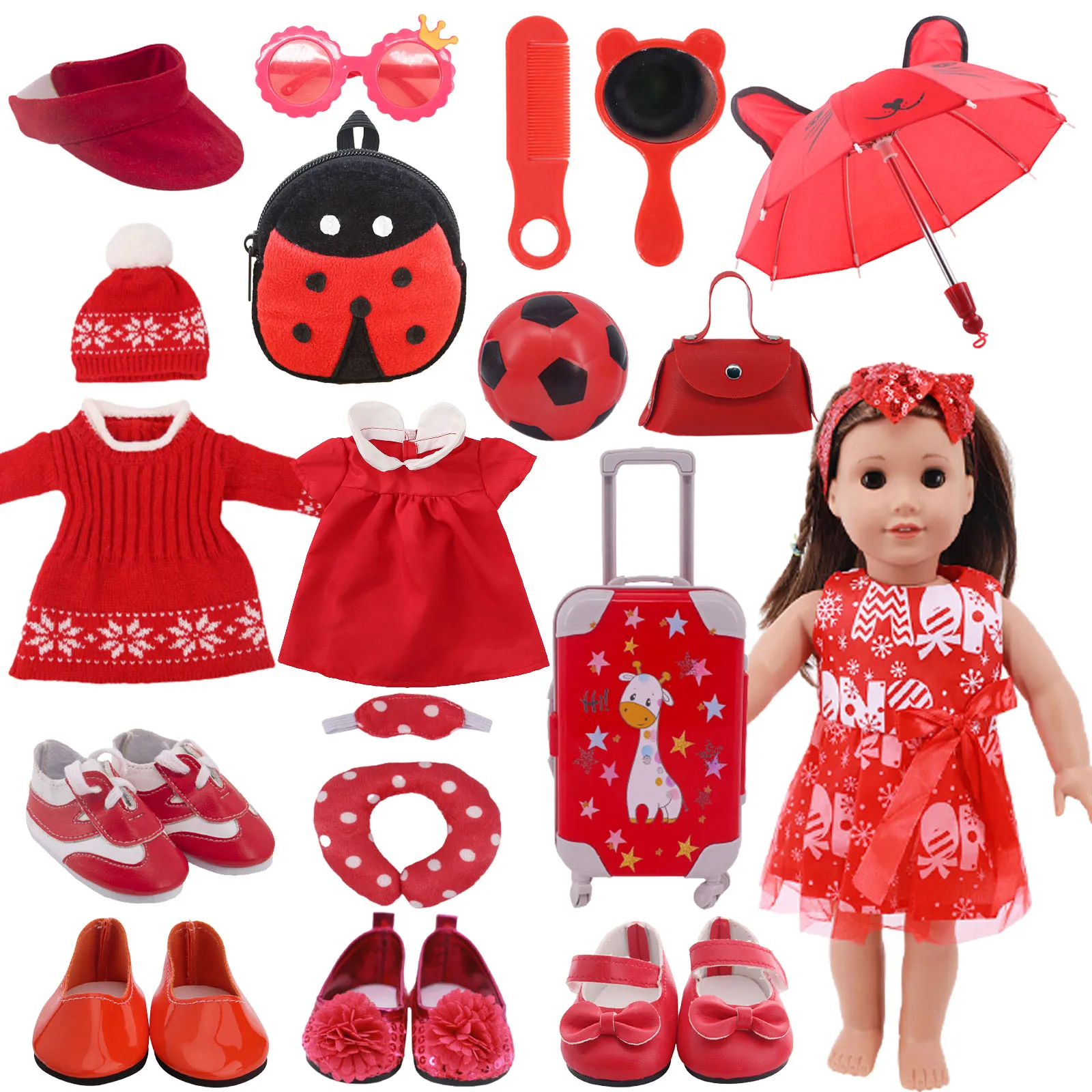 Doll New Year Red Skirt Dress Suit Doll Clothes Accessories Fits 18 Inch American&43Cm Baby New Born Doll Reborn Girl`s Toy 18inch doll red sweater suit children s toy doll accessories children s birthday giftc692