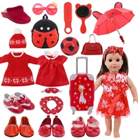 doll new year red skirt dress suit doll clothes accessories fits 18 inch american43cm baby new born doll reborn girls toy