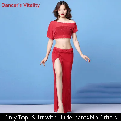 Top Skirt as Photo Женская одежда для танца живота, новая пряжа, Сексуальные Восточные Индийские танцы, топ, юбка, комплект, летняя одежда для начинающих, одежда для сцены - Цвет: Top Skirt as Photo