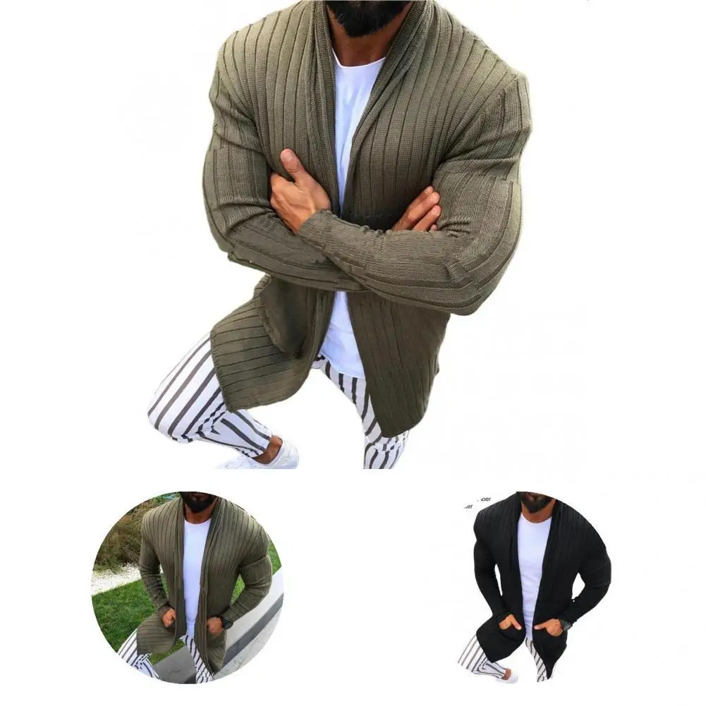 

Knitted Great Lapel Men Sweater Pockets Cardigan Sweater Anti-pilling for Daily Wear