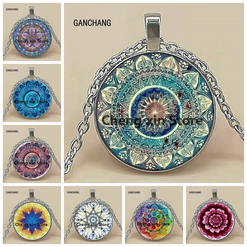 Винтажное ожерелье со стеклянным куполом буддистская чакра стеклянная подвеска