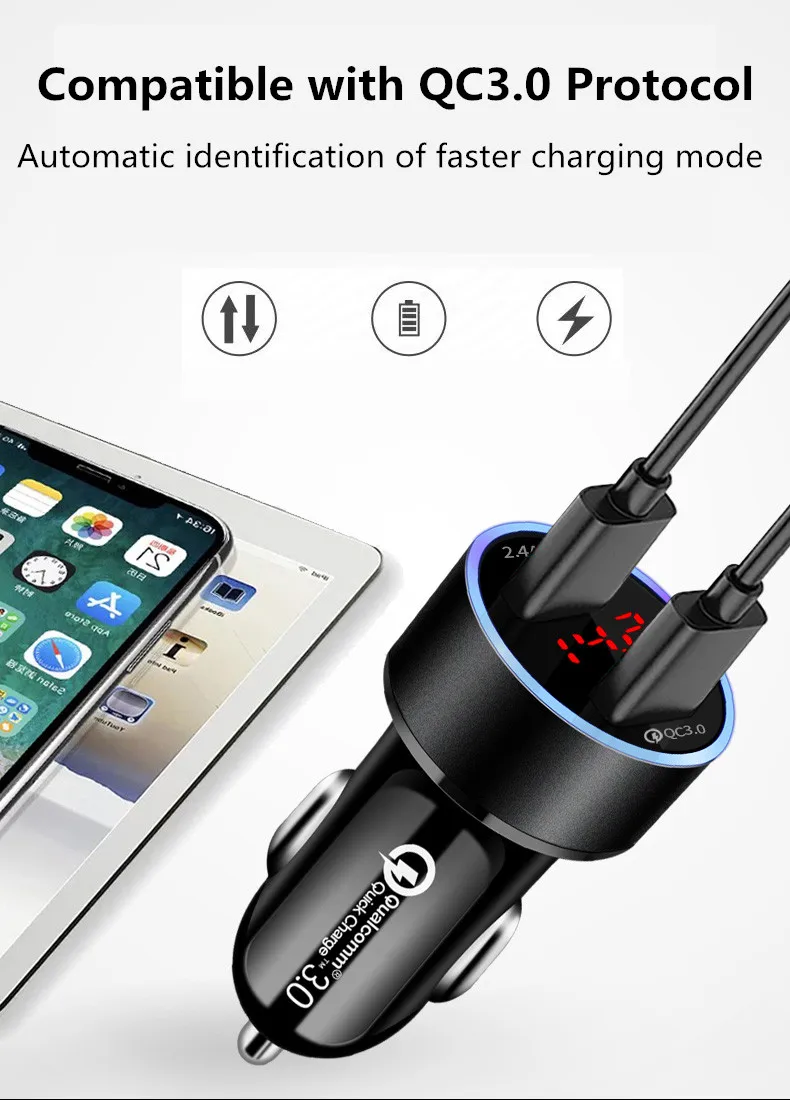 5А автомобильное двойное USB зарядное устройство Быстрая зарядка QC3.0 VOOC DASH мобильный телефон 2 порта Зарядка для iPhone samsung планшет MTK автомобильное зарядное устройство