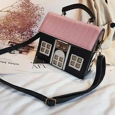 Design Funny Small House Bag Cute Cartoon Crossbody Handbag Women Personality Box Shape Shoulder Bag Fashion Messenger Bag Bolsa - Color: Black