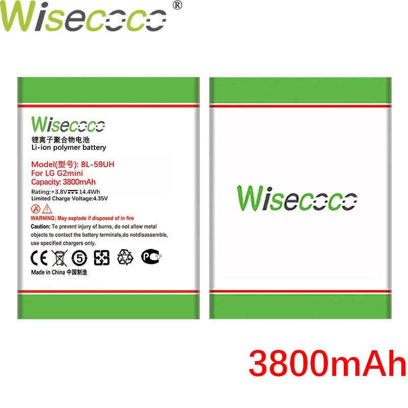 

Wisecoco 3800 мАч BL-59UH Батарея для LG G2mini D618 D620 D620R D620K D410 D315 F70 телефон Батарея + код для отслеживания отправления