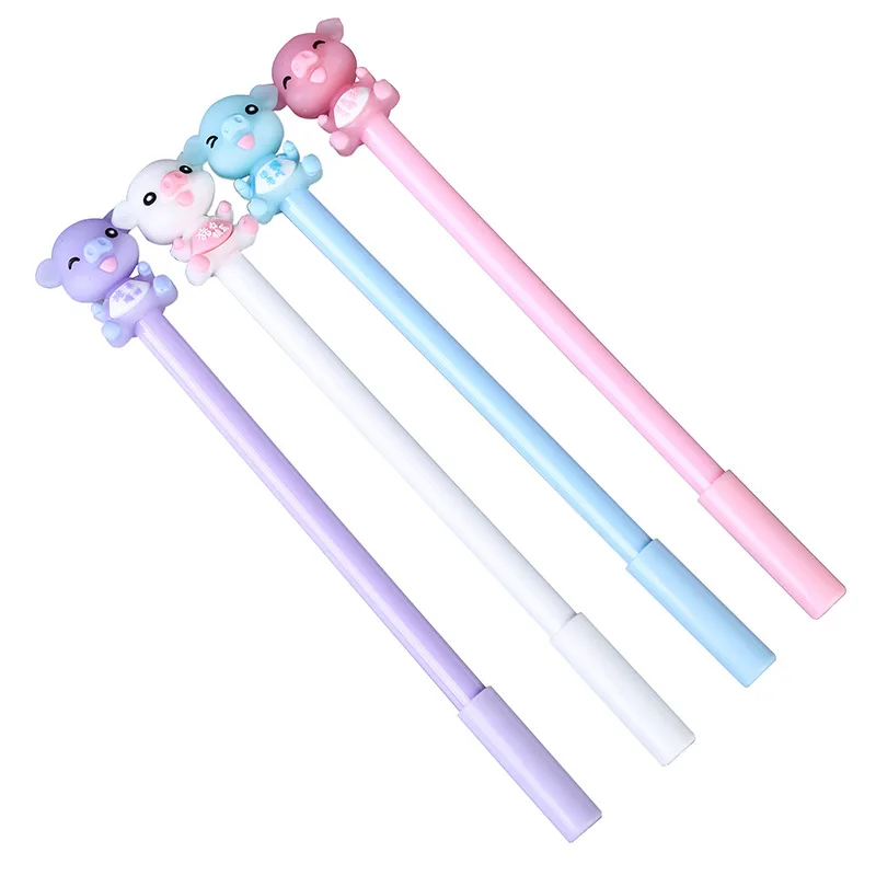 

4Pcs/Lot Kawaii Piggy Shape Gel Pens 0.5mm Black Neutral Pen for Kids Gift School Office Stationery Supplies Writing Tools