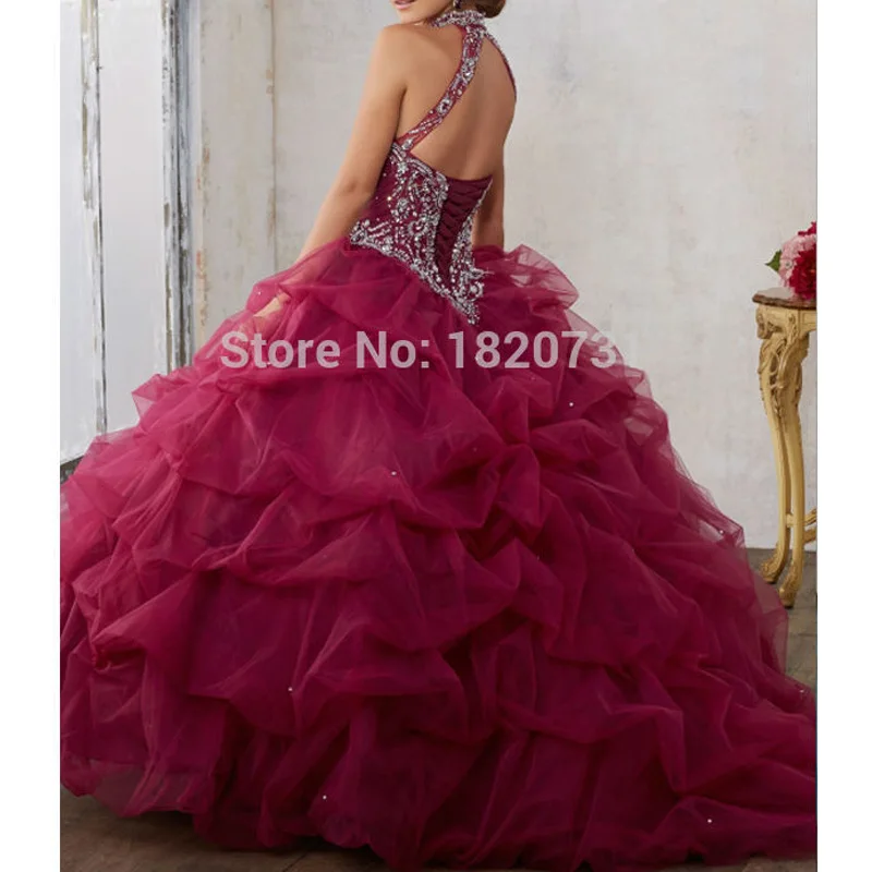 Элегантное бальное платье Quinceanera с лямкой на шее Стразы бусинами длинные милые