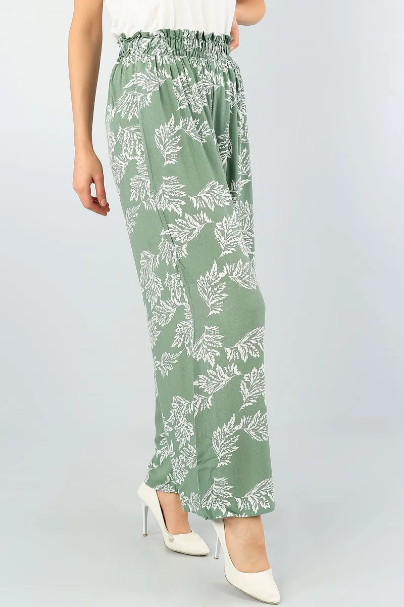 GREEN COMFORTABLE PATTERNED WOVEN TROUSERS WOMEN TROUSERS