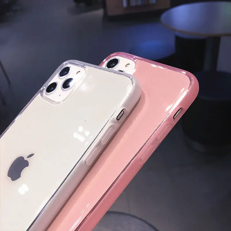 Прозрачный цветной противоударный чехол рамка для телефона iPhone 12 11 Pro Max X XR XS 8 7 6S