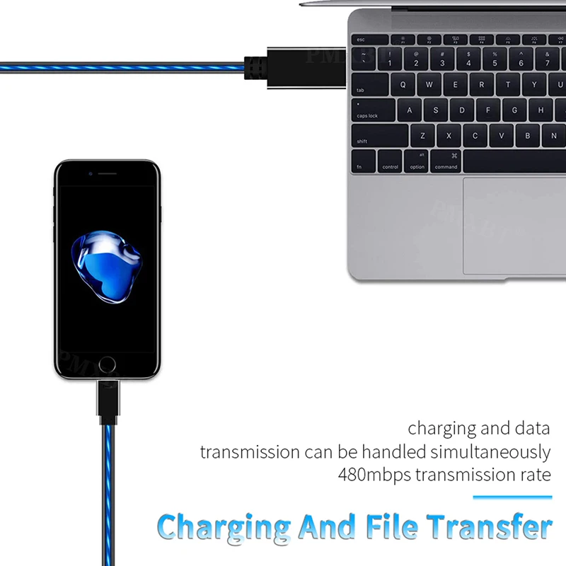 Светодиодный светящийся зарядный кабель Micro USB Тип C провод для быстрой зарядки