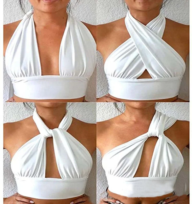 

Sexy Crop Tops Summer Camis Plunging Neckline Halter Backless Solid Versatile Crop Top Camislo Cropped Vest Tank Top Ropa Mujer