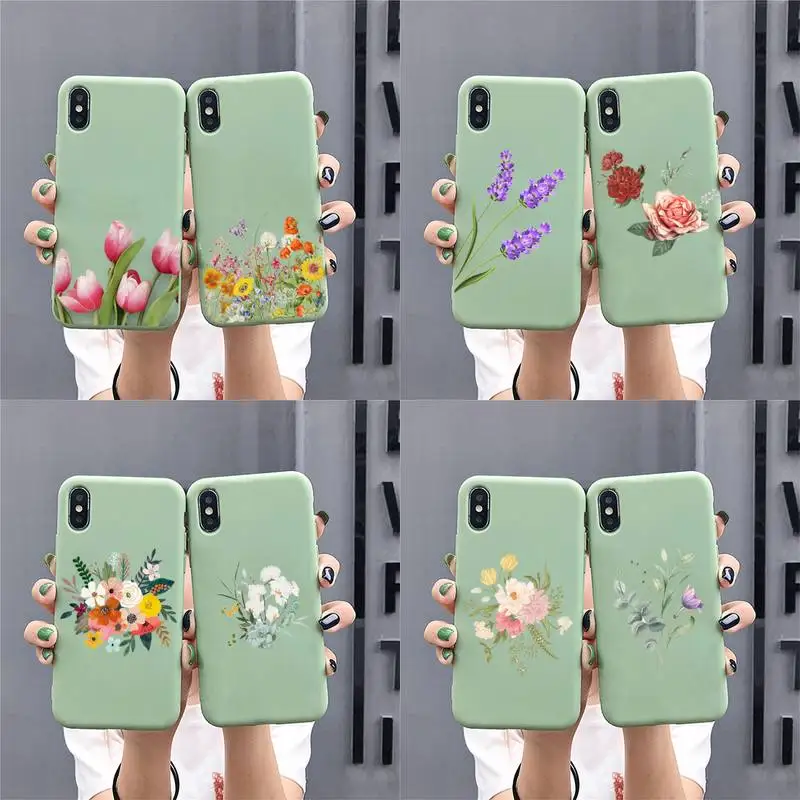

Transparent Flower Phone Case for iphone 13 12 mini 11 Pro Max X XS XR Solid Color For 7 8 6 6S Plus Capa