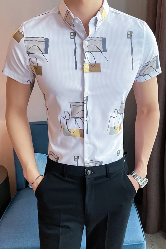

2021 Summer Men's Short Sleeve Shirts British Style Business Formal Dress Shirts Slim Fit Streetwear Casual Shirt Chemise Homme