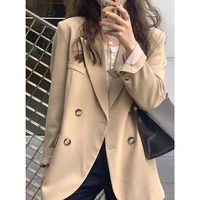 new fashion spring autumn casual small suit jacket womens autumn loose double breasted long sleeved suit slim black khaki coat