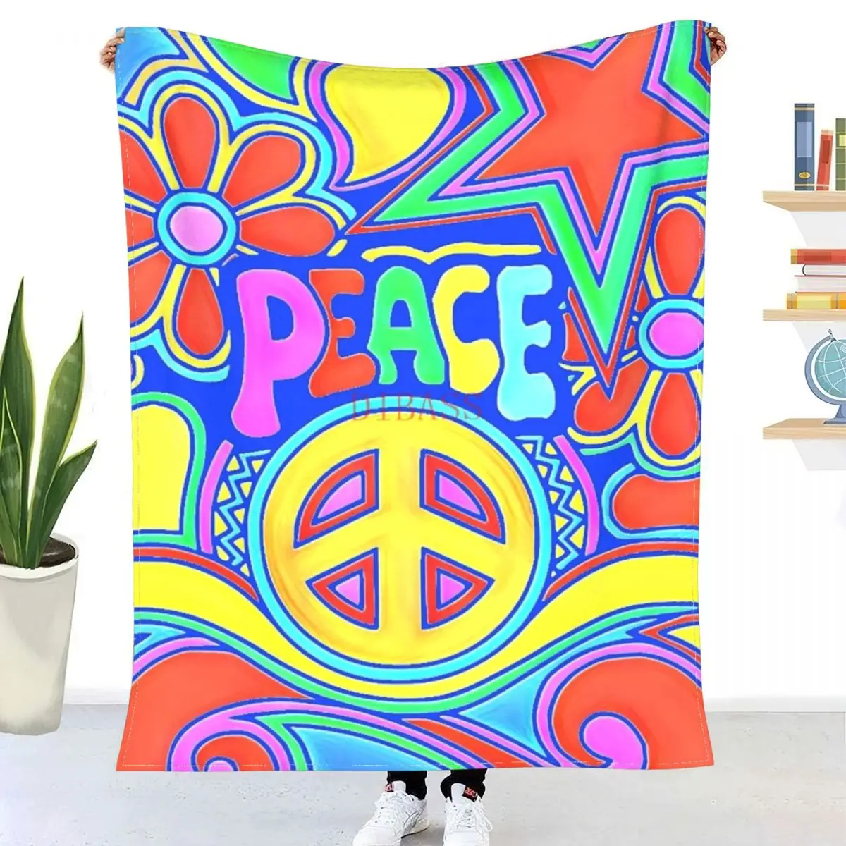 

Peace And Love Flower Power Hippy Design 3D Printed Flannel Throw Blanket