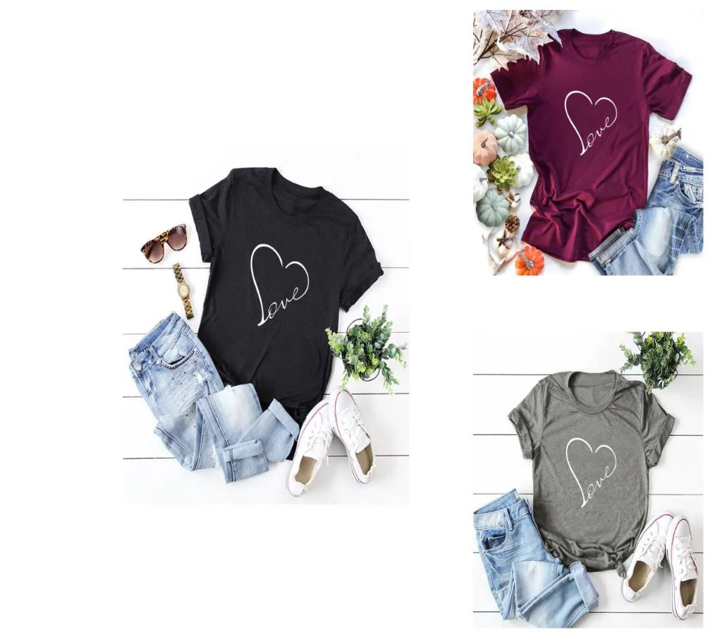 2021 New Plus Size S-3XL Women's Fashion Tops Love Printing Short Sleeve