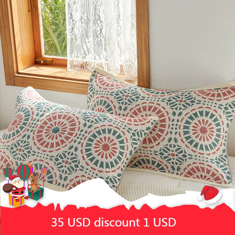 

2pc Pure pillowcase with cotton gauze to increase thickening four seasons student adult European style couple pillow cover