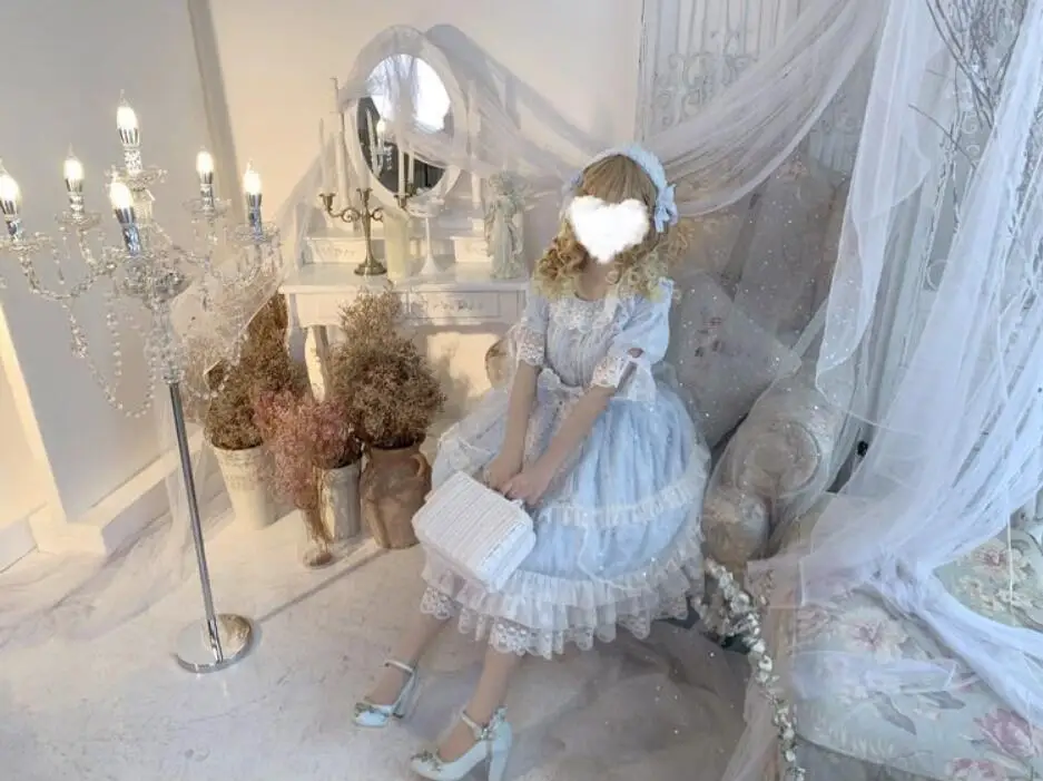 Ретро готический дворец Лолита op лоли cos сладкий платье в стиле «Лолита» летние kawaii для девочек свежий кружевной бант с О-образным вырезом платье в викторианском стиле