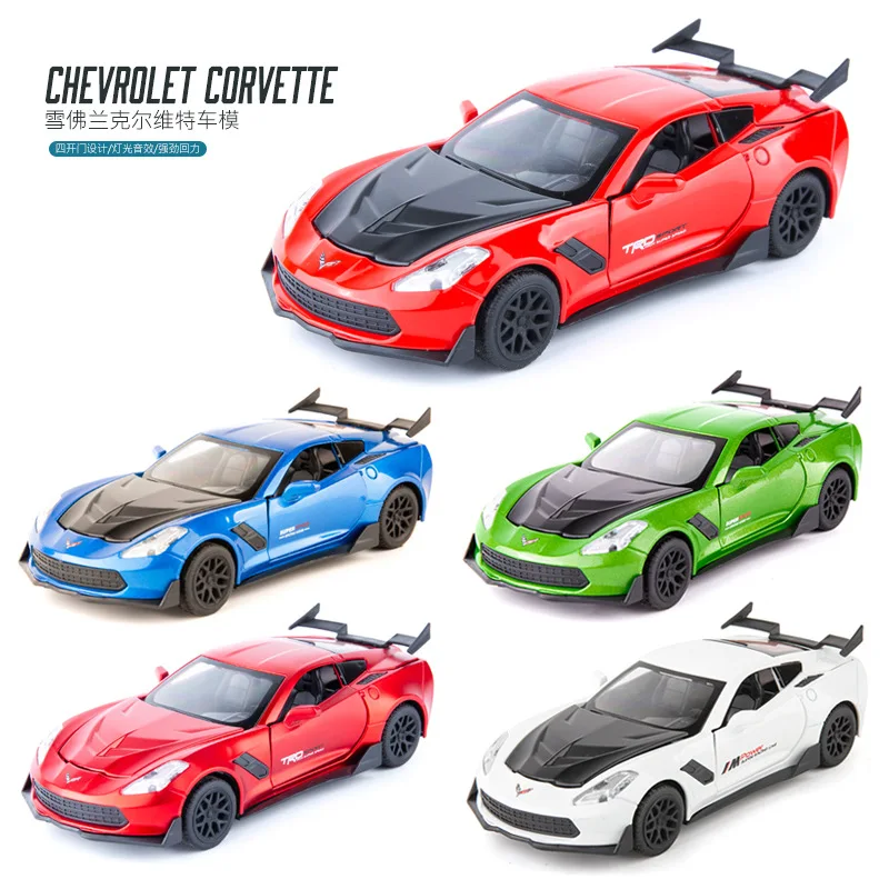 1:32 high simulation Corvette alloy pull back car model children's sound and light toy car ornaments for children gifts