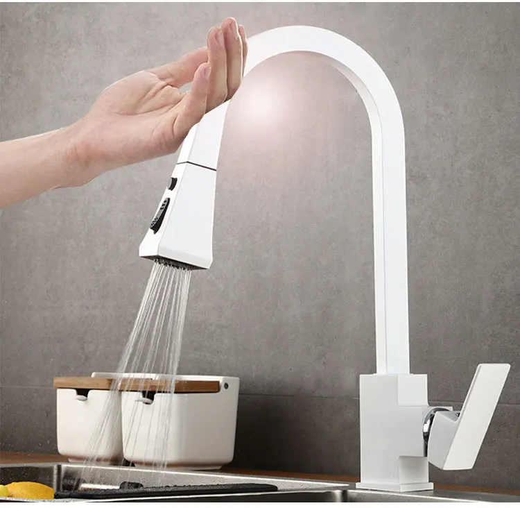 

Кухонный Смеситель Smart Touch, выдвижной вращающийся на 360 градусов белый, для горячей и холодной воды, крепление на раковину