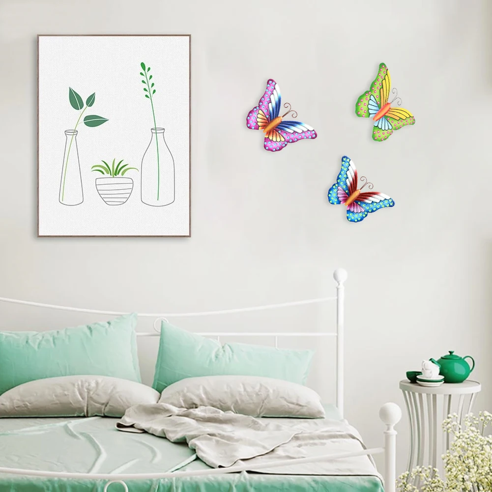 

3pcs/set Metal Butterfly Patio Sculpture Office Indoor Outdoor Wall Art Colorful Living Room Hanging Decor Bedroom TV Background