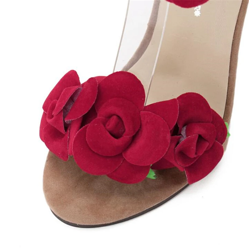 Женские свадебные туфли на высоком каблуке Туфли с красной крест цветами розы