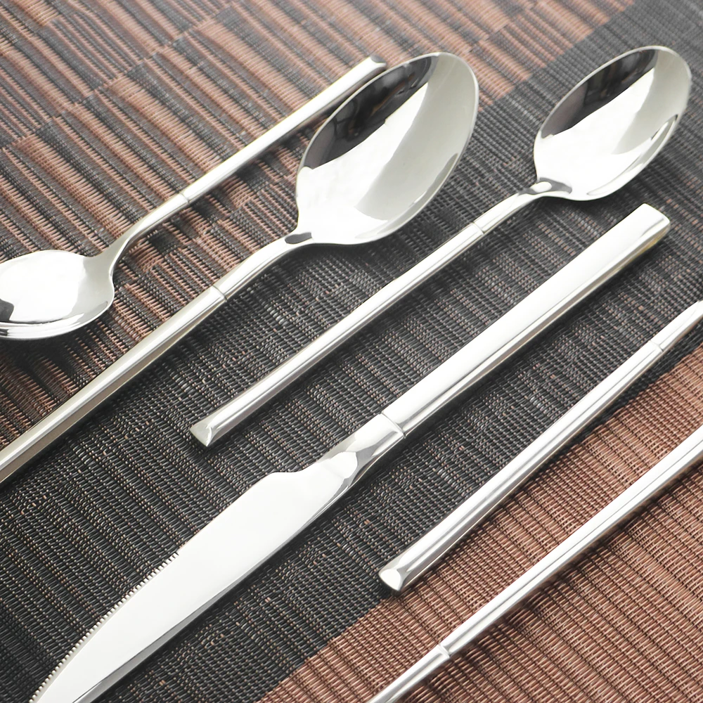 

6 Pcs Luxury Silver Dinnerware Set 18/10 Stainless Steel Tableware Set Kitchen Knife Spoon Fork Cutlery Set Dinner Food Flatware