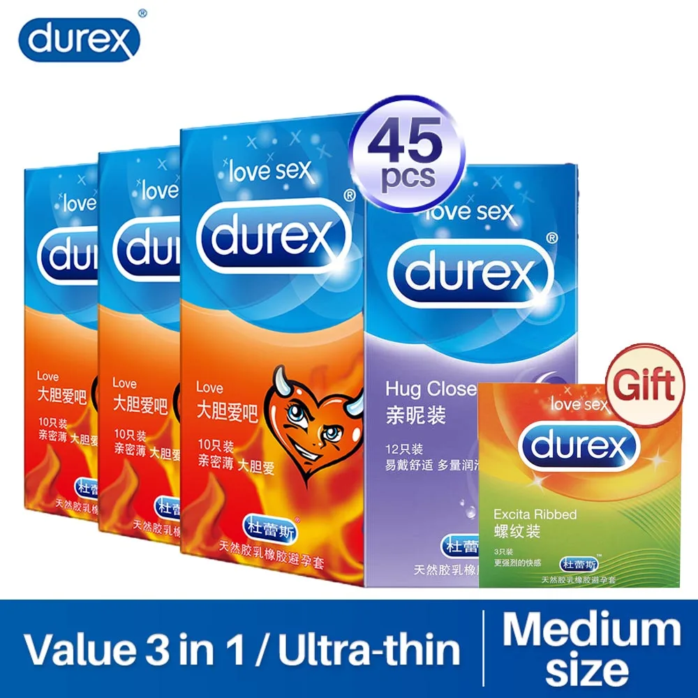 Durex Condoms 32/45 Pcs Ultra Thin Lubricant Delay Ejaculation Sex Toys for Men Natural Latex Penis Sleeve Intimate Products