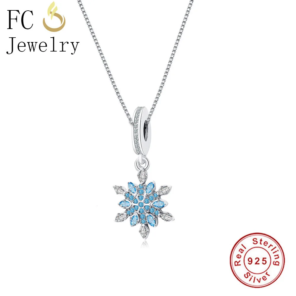 

FC Jewelry 925 Sterling Silver Snowflake Flower Blue Zirconia Crystal Stone Necklaces Pendants Link Chain Women Chokers Trinket