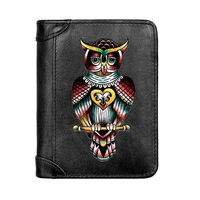 mens wallet genuine leather purse male mysterious owl printing wallet multifunction storage bag coin card bags short