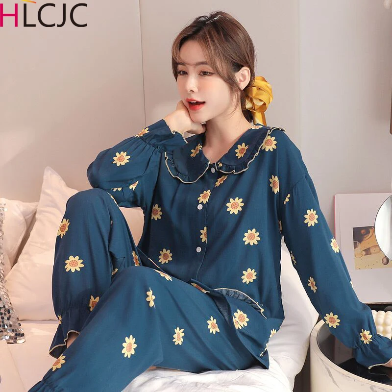 

Пижамный комплект женский с длинными рукавами и принтом, удобный кардиган, топ, Хлопковая пижама, весна-лето-осень