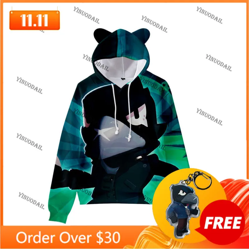 

Cartoon Star Mecha Crow Shooter Shark Cute Cat Ear Kids Hoodie Boys Girls Jacket Tops Shoot Shooting Game 3D Sweatshirt