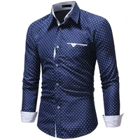 mens slim fit long sleeved polka dot cotton shirt business casual stand collar button down dress shirt