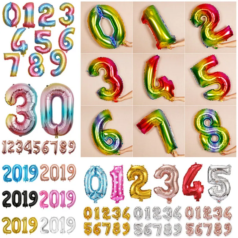 Воздушные шары из фольги в форме цифр золотистые серебристые розовые 32 дюйма для