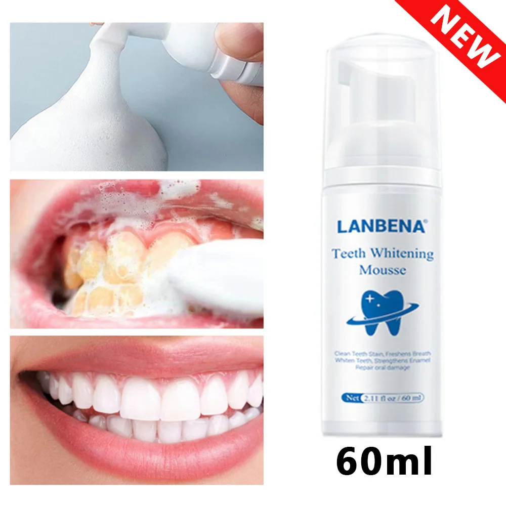

new LANBENA 60ML Teeth Whitening Mousse Toothpaste Dental Oral Hygiene Remove Stains Plaque Teeth Cleaning Tooth White Tool