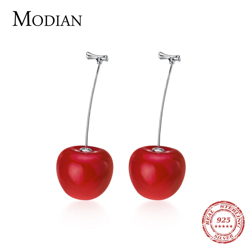 Женские длинные серьги-цепочки Modian с фруктами милые висячие серьги из серебра 925