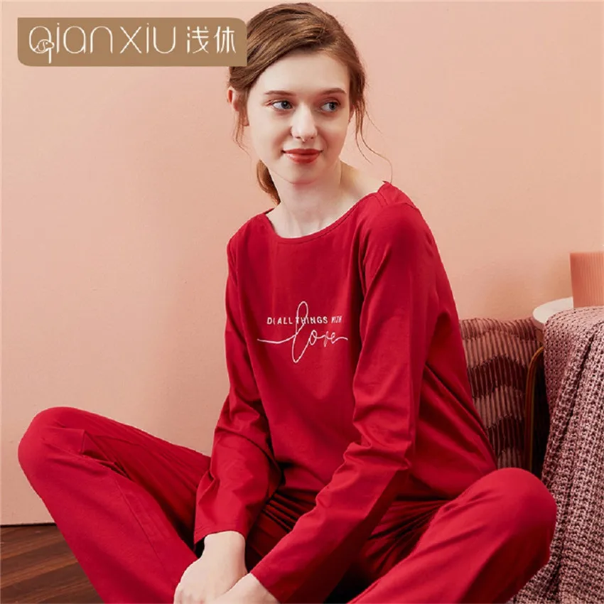 

Cotton Pajamas Women Autumn New Loose Can Wear Outside Women's Pyjamas Comfortable Home Wear Woman Letter Printing Pajama Set