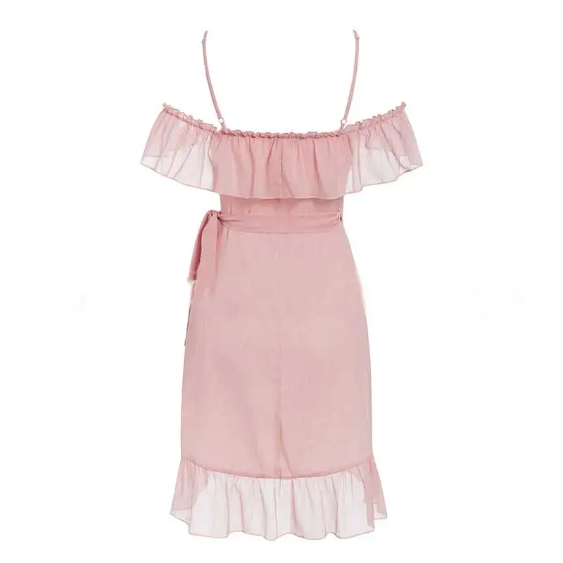 Богемный Вдохновленный розовое платье с оборками женское v образным вырезом без рукавов элегантное на