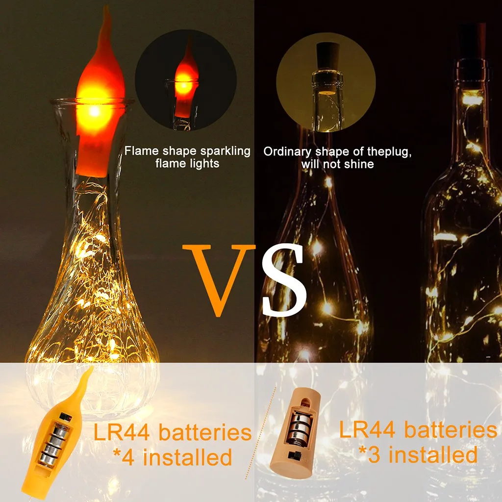 Светящаяся гирлянда пробка в виде бутылки вина с теплым пламенем 1 м 10