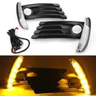 Topteng Новый светодиодный дневной светильник противотуманных фар с проводкой для Защитные чехлы для сидений, сшитые специально для Toyota Corolla 2014-2017 фонари дневного света Противотуманные лампы светильник, футболка с принтом 