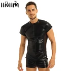 Кожаный мужской боди iiniim с молнией спереди, цельный трико, трико, боди с прозрачной сеткой сбоку для вечевечерние в ночном клубе