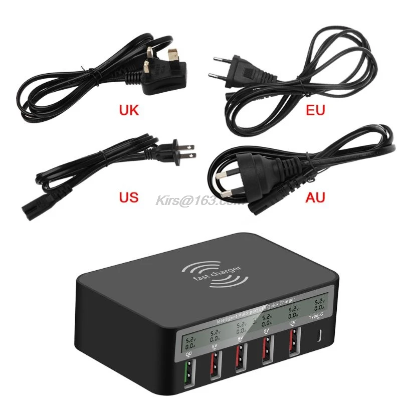 Универсальное беспроводное зарядное устройство Qi 7 в 1 5x USB QC 3 0 быстрая зарядка