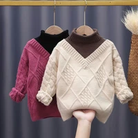 girls sweater kids coat outwear 2021 lovely plus velvet thicken warm winter autumn knitting tops cottonpullover childrens clot