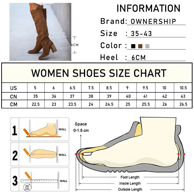 

Winter Women Flock Knee High Boots Women's Pointed Toe Long Boots Ladies Slip On High Heels Female Solid Shoes Big Size 43