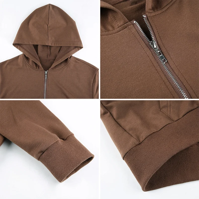 

Women's Fashion Solid Color Zipper Hooded Short Sweater Jacket